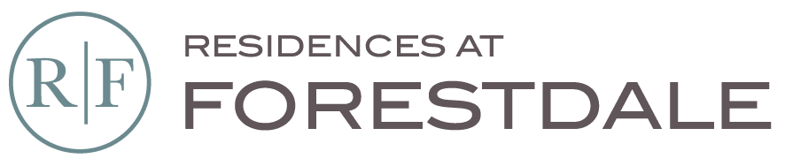 Residences at Forestdale logo on a green background.